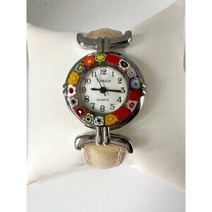 Venice Millefiori murano glass Watch with leather band